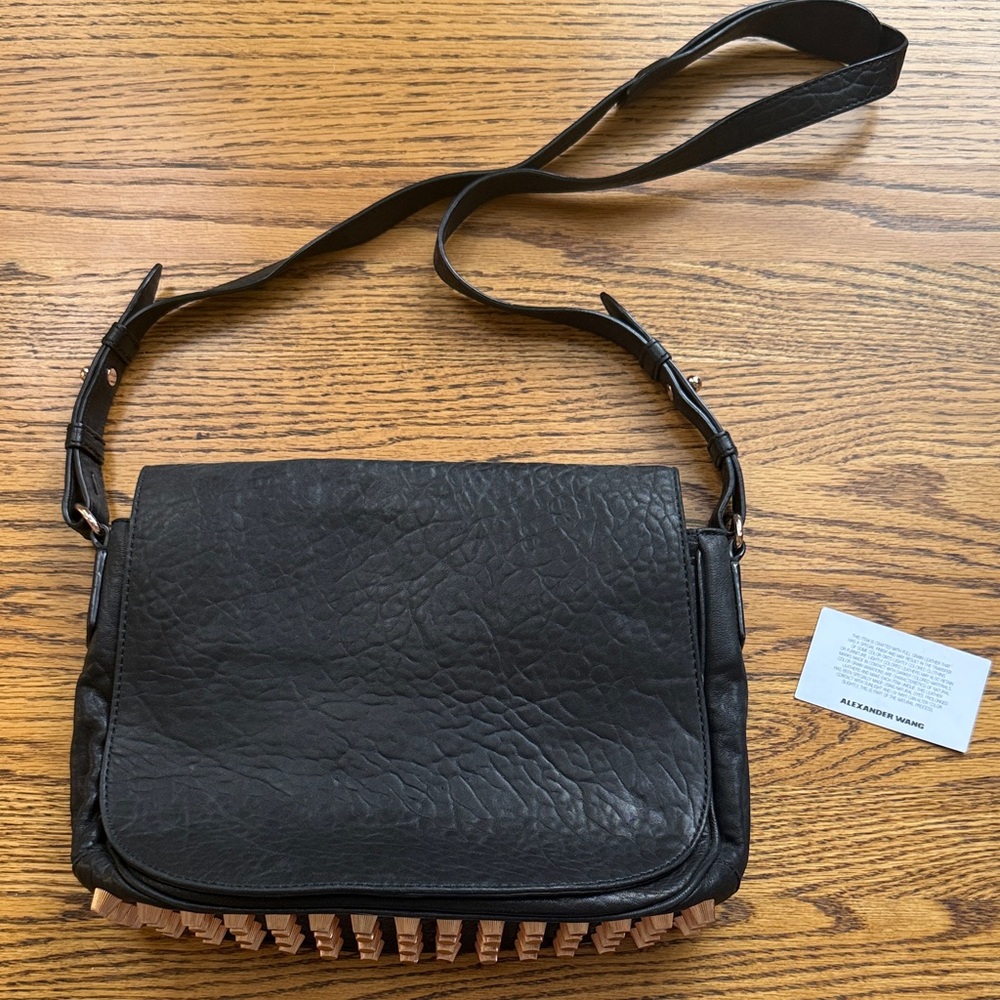 Alexander Wang Black Leather Crossbody with Copper Gold Stud Trim
